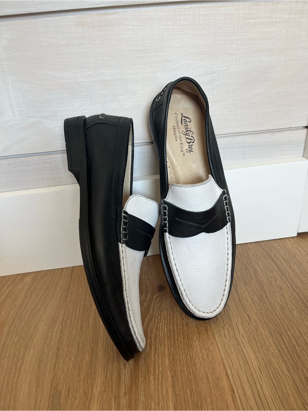 Lansky Bros Memphis Elvis Presley the King black white leather loafers 11.5 men